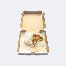 Pizza box with pizza scraps