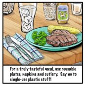 For a truly tasteful meal, use reusable plates, napkins and cutlery. Say not to single-use plastic stuff!