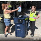screenshot of woman placing plastic jug in recycling and Livermore Recycles rep saying YES